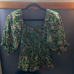 Green floral blouse